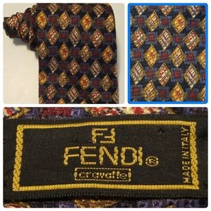 FENDI Made in Italy Geometric Design 100% Silk Tie